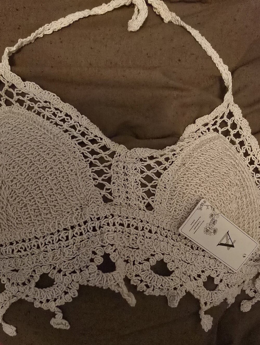 NWT Crochet Halter Bralette in Light Beige - Women Intimates